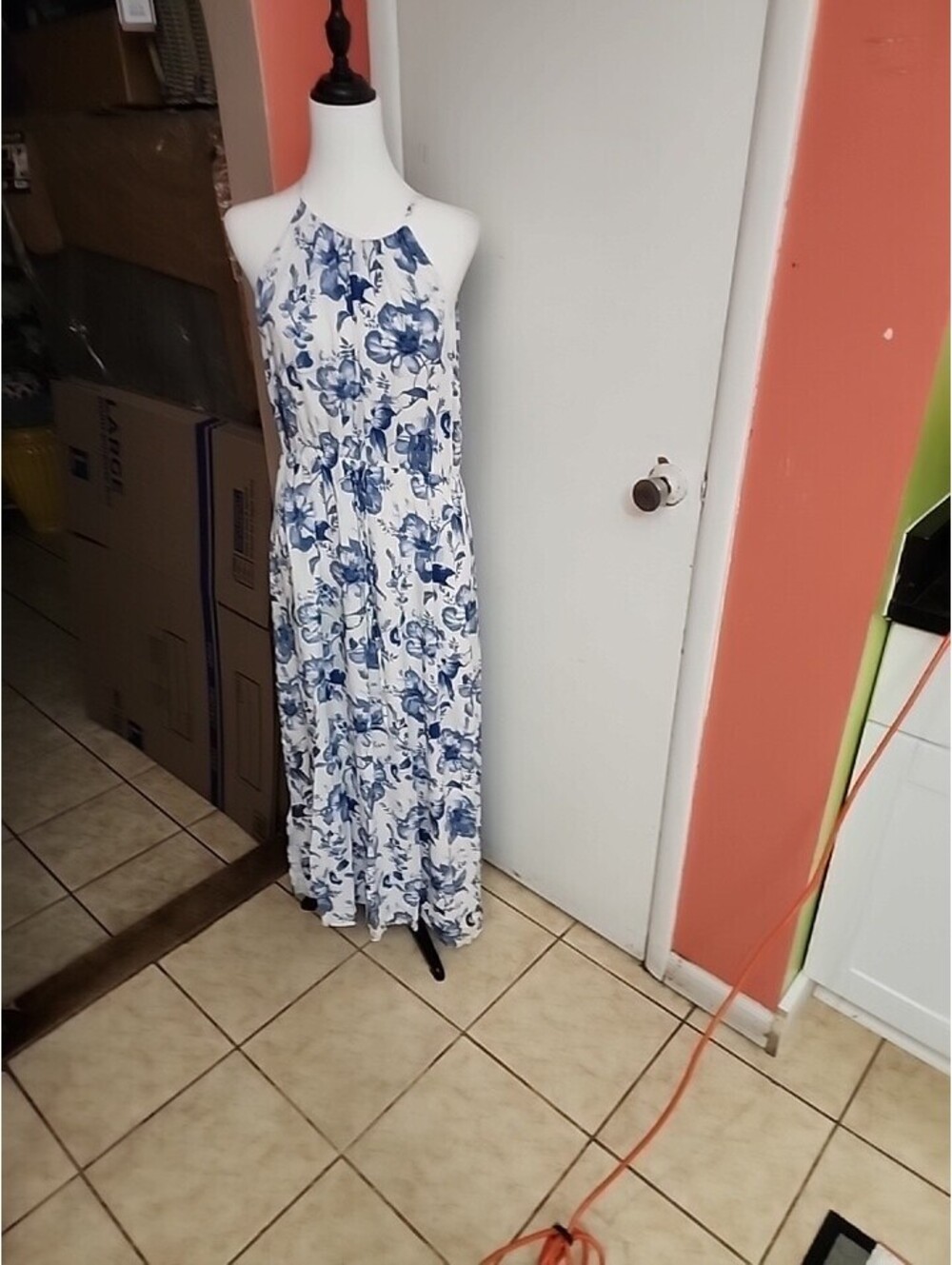 Mustard Seed Halter Neck Blue And White Floral Dress RN122376 Po#108120 China